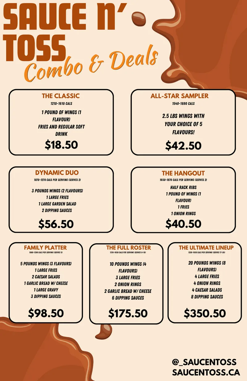 Sauce N Toss printed combos and deals page